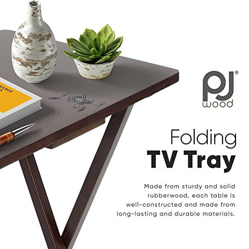 Folding TV Tray Table Set of 2, Solid Wood Portable Snack Tables, Espresso