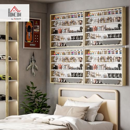 5-Tier Wall Mounted Glass Display Cabinet with Adjustable Shelves