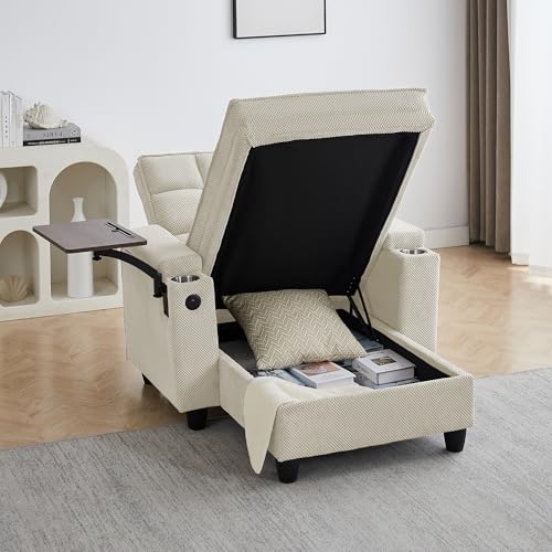 Convertible Sleeper Chair with Storage, USB Port & Swivel Tray Table