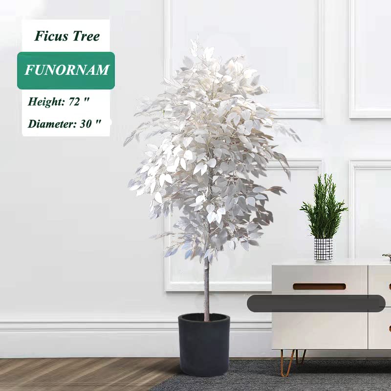 FUNORNAM 5ft Ficus Trees Artificial, Large White Fake Tree Faux Plant for Home Indoor Wedding Décor