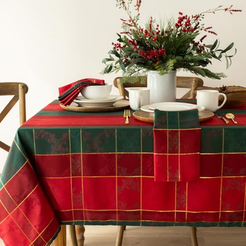 Benson Mills Holly Glimmer 60 x 104 Rectangular Tablecloth – Red Metallic Jacquard