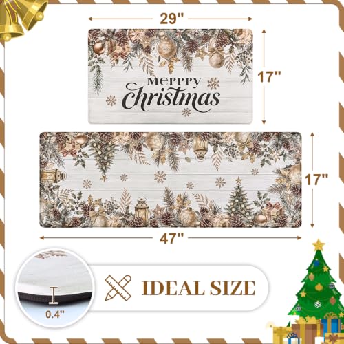 AtawLege Merry Christmas Kitchen Rug Set 2 Piece - 17x29 + 17x47 anti-fatigue mats