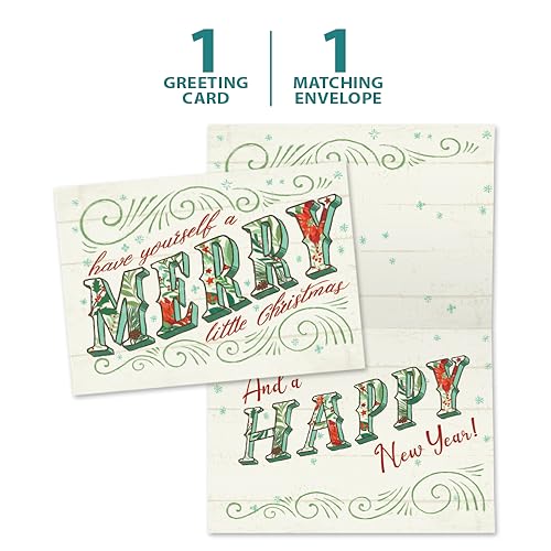 Christmas & New Year Greeting Card with Matching Envelope - 5x7 Holiday Design - Made in USA