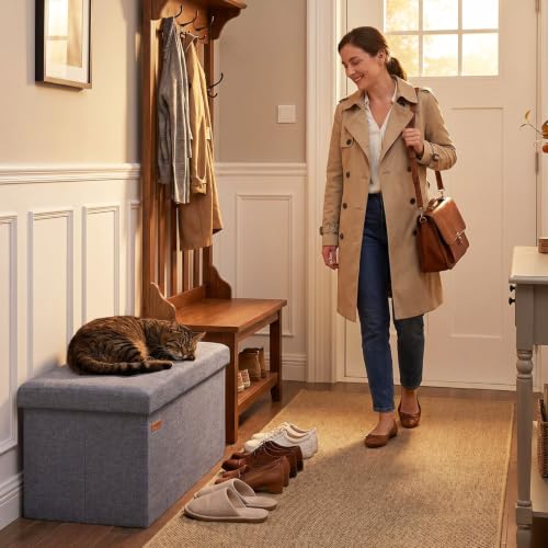 31.5-inch Folding Storage Ottoman Bench with Flip Lid, Upholstered Footstool