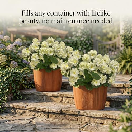 24Pcs White Geranium Artificial Flowers for Outdoor & Indoor Decor, 15.3" each, Phliofd