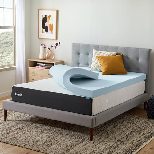 LUCID 4 Inch Cooling Gel Memory Foam Mattress Topper Twin XL Blue Plush