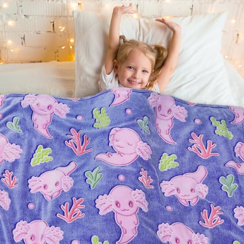 Glow in the Dark Axolotl Blanket - Soft Plush Throw for Kids 50"x60"