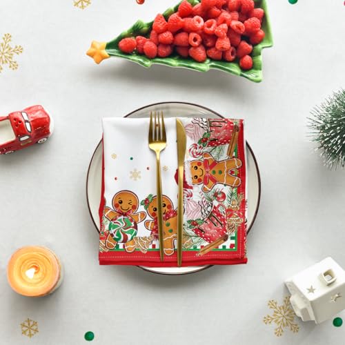 Horaldaily Christmas Tablecloth 60x60 Inch Square - Gingerbread Man, White/Red