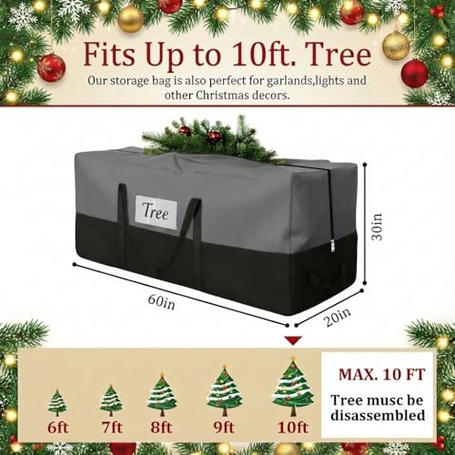 Christmas Tree Storage Bag for 10-12 Ft Trees, Gray Oxford