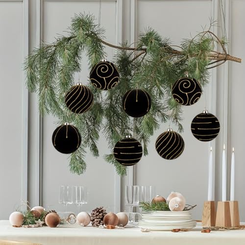 GnFlus Black Velvet Christmas Ornaments 4.7 Inch - Elegant Large Holiday Balls for Tree Decoration, Wedding & Halloween, 4 Pack