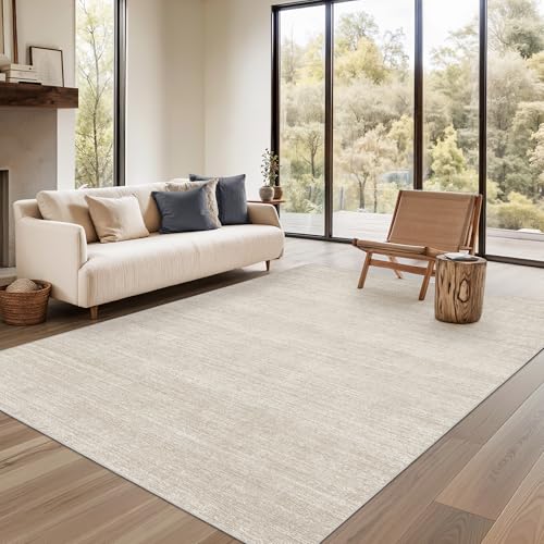 Washable Area Rug 5x7 Non-Slip Low-Pile Beige Carpet for Living Room