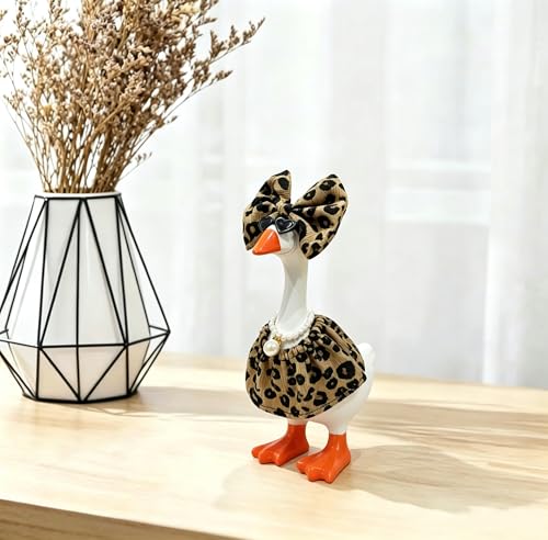 7-Inch Desk Goose Outfit Set with Leopard Dress, Bow, Sunglasses & Necklace