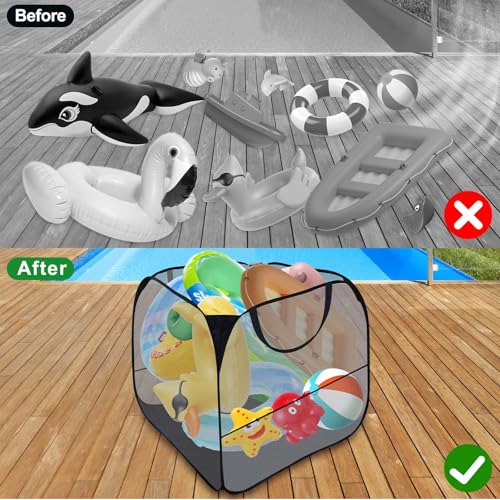 Pop-Up Pool Toy Storage Bin, Large Mesh Organizer with Side Pockets
