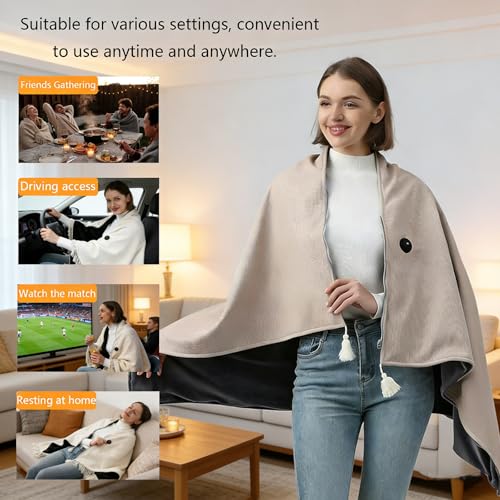 USB Heated Cotton Shawl with 3 Heating Levels for Home and Outdoor Use