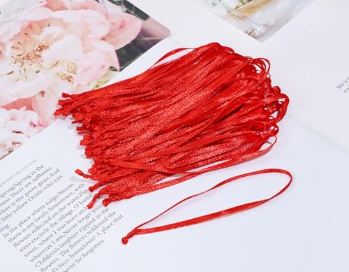 PENTA ANGEL Red Satin Ribbon Loops for Christmas Ornaments - 100 Pack