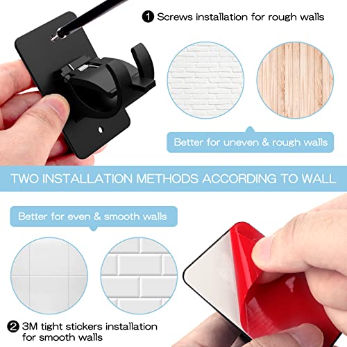 Self-Adhesive Curtain Rod Brackets - No-Drill Wall Holders, 4 Pack (Black)