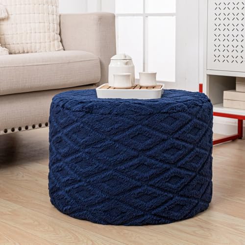 Round Ottoman Pouf, 20x14 Inch Foam Filled Foot Rest for Living Room