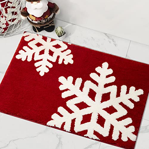 DEXDE Red Christmas Bathroom Rug 20x32 Inch Non-Slip Microfiber Bath Mat