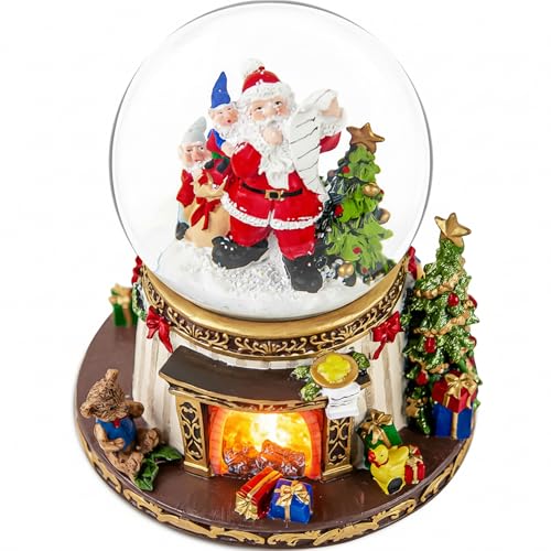 Santa Claus Musical Snow Globe with Automatic Snowfall & LED Flame