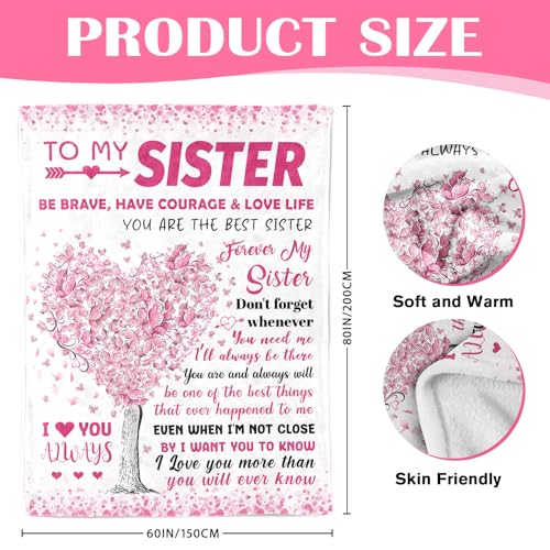 Sister Gifts Blanket 60x80 Inches - Heartfelt Sister's Love Tree Throw for Women - Birthday & Holiday Gift