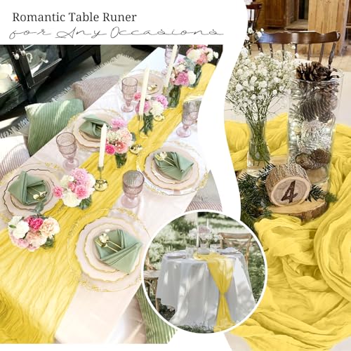 10 Pack Light Yellow Cheesecloth Table Runner 17x108 Inch Boho Gauze Linen