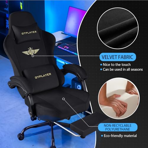 Ergonomic Fabric Gaming Chair with Footrest, Lumbar Support & Spring Cushion