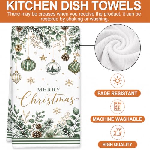 Sage Green Christmas Kitchen Towels Set of 2 - Holiday Decorative Dish Towels