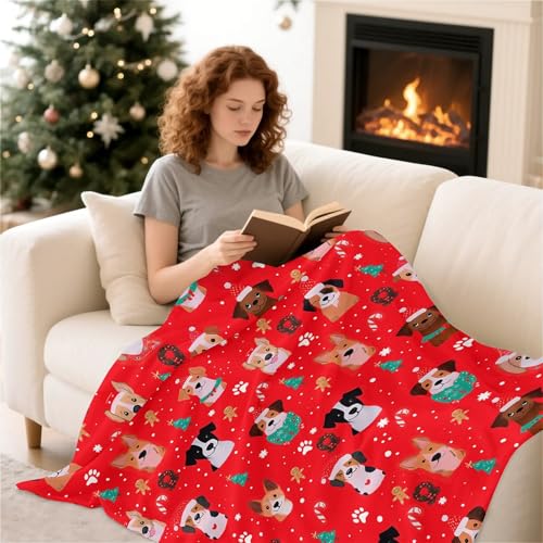 Amasnay Candy Cane Xmas Dog Throw 40x50in Ultra Soft Fleece Blanket