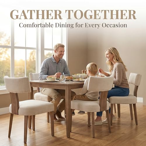 Mid-Century Modern Upholstered Linen Dining Chairs Set of 4 - Beige