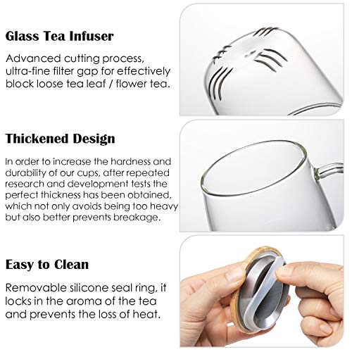 Lezero 15oz Clear Glass Tea Cup with Infuser & Lid - Transparent, Food-Grade Borosilicate Glass