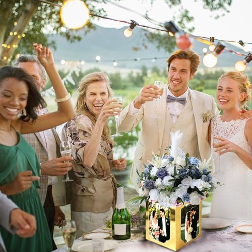 Gold 24-Piece Photo Centerpieces for Tables - Foldable 4-Sided Cardstock Boxes (4x6/5x7) with Hollow Center for Flowers - KANAZAY
