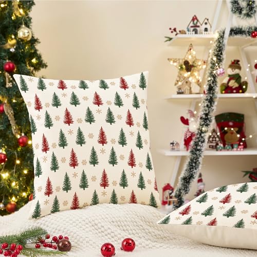YOSICHY Christmas Pillow Covers 18x18 Inch Set of 4 Red Green Holiday Decor