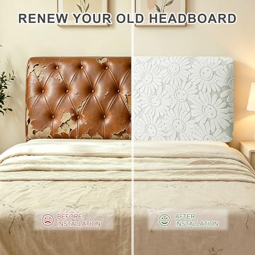 Stretch Bed Headboard Cover - Soft Jacquard Protector, Light Gray, Queen Size