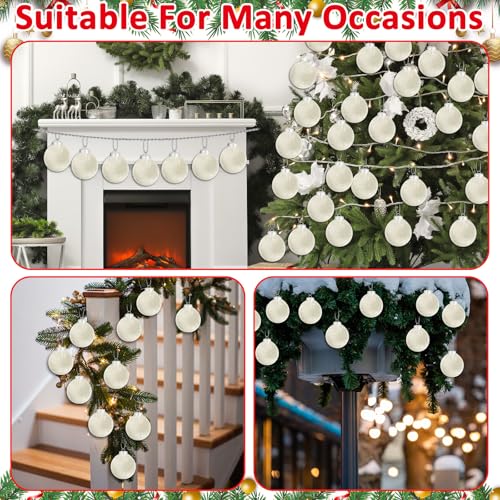 Cream White Velvet Christmas Ornaments 3.14 Inch, Set of 16 Holiday Tree Decorations