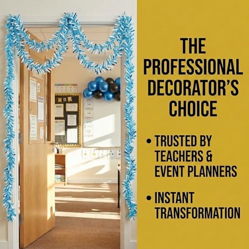 Light Blue & White Metallic Tinsel Twist Garland - 25ft Holiday Decor