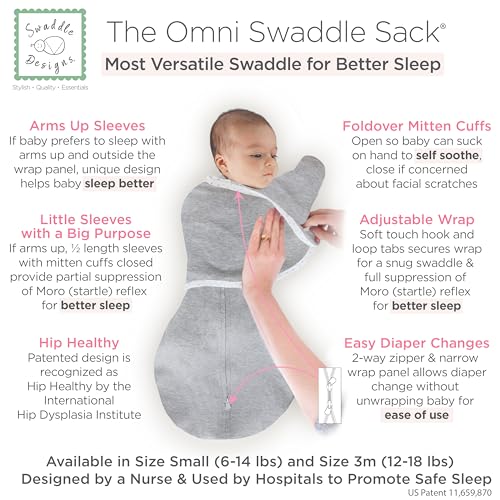 SwaddleDesigns 6-Way Omni Swaddle Sack - Arms Up Convertible Newborn Sleep Sack