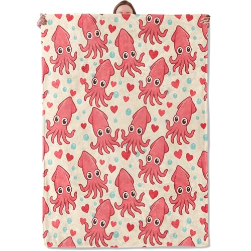 Mounidso 60''x80'' Cute Squid Blanket for Women & Kids, Soft Flannel Ocean Sea Animal Throw