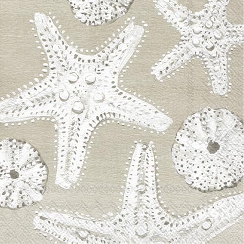 Beach Treasures Starfish Cocktail Napkins - 20 Pack, 5" x 5" Disposable 3-Ply Party Paper Napkins