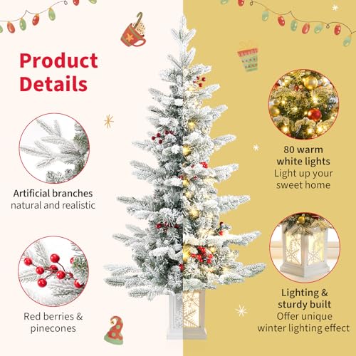 iphlitlvz 2-Pack 3.5ft Snow Flocked Pre-Lit Christmas Tree with Snowflake Base, Battery Operated & Auto Timer