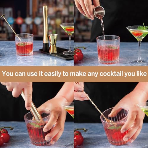 3-Piece Gold Bartender Set with Muddler, Cocktail Spoon & Jigger - Professional Bar Tools