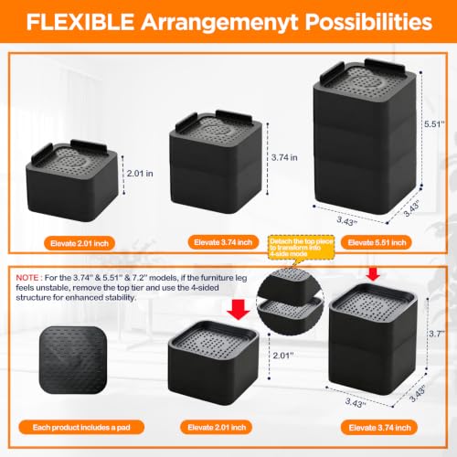Heavy Duty Bed Risers - Adjustable Stackable Furniture Lifts
