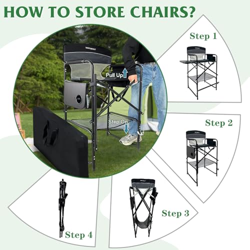 Tall Folding Director Chair with Side Table and Cosmetic Storage Bag