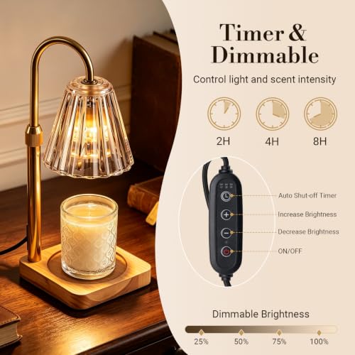 Electric Candle Warmer Lamp with Timer & Dimmer, Adjustable Height