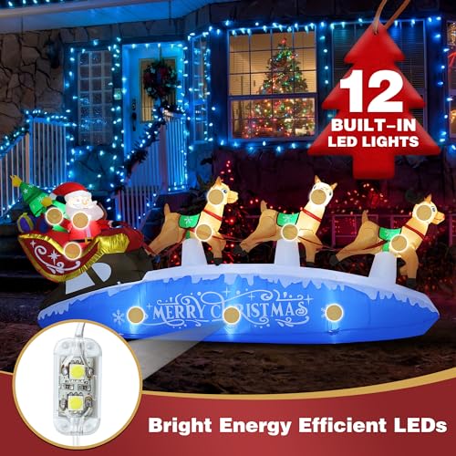 Funflatable 10 FT Santa Sleigh & Reindeer Christmas Inflatable Outdoor Decor
