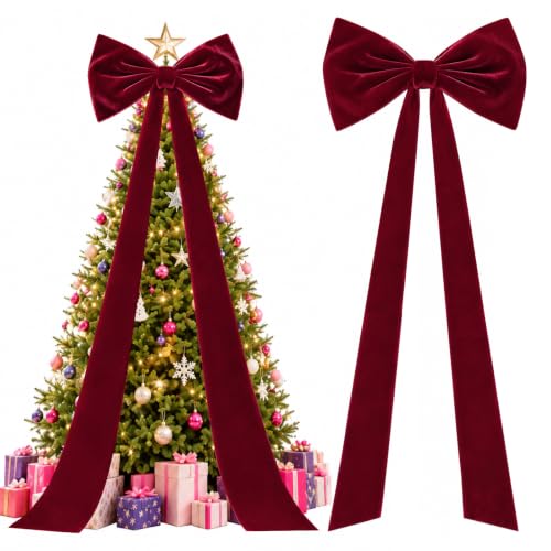 RGJ Burgundy Extra Large Christmas Tree Topper Bow 118in x 28in Velvet