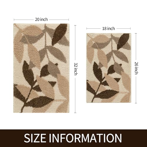 2-Piece Brown Bathroom Rug Set, Non-Slip Plush Microfiber Bath Mats