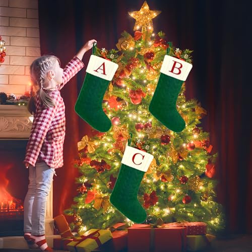 20-Inch Large Knit Monogram Christmas Stocking, Embroidered Letter Stocking