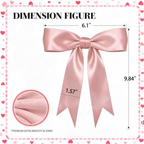 Pink Bow Garland Banner - Pre-Strung Satin Ribbon Bow Decor (6.7ft)