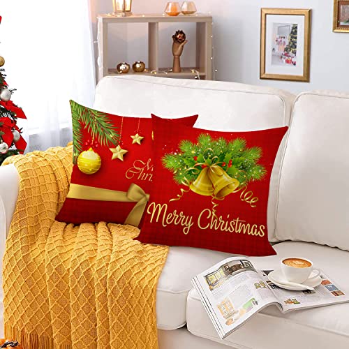 Neatee Living Merry Christmas Pillow Covers 18x18 Set of 4 Velvet Red Green Front 2023 Xmas