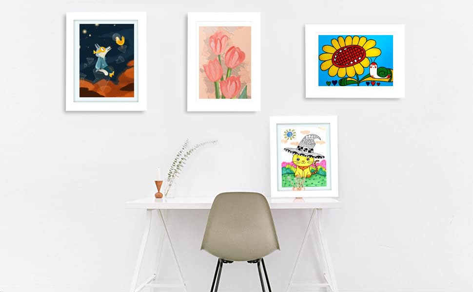 WeePro 2-Pack Kids Art Frames 8.5x11 Front Opening Display, Picture Frames for Kids Artwork, Holds 150 Pieces Each, Art Storage and Wall Display, White